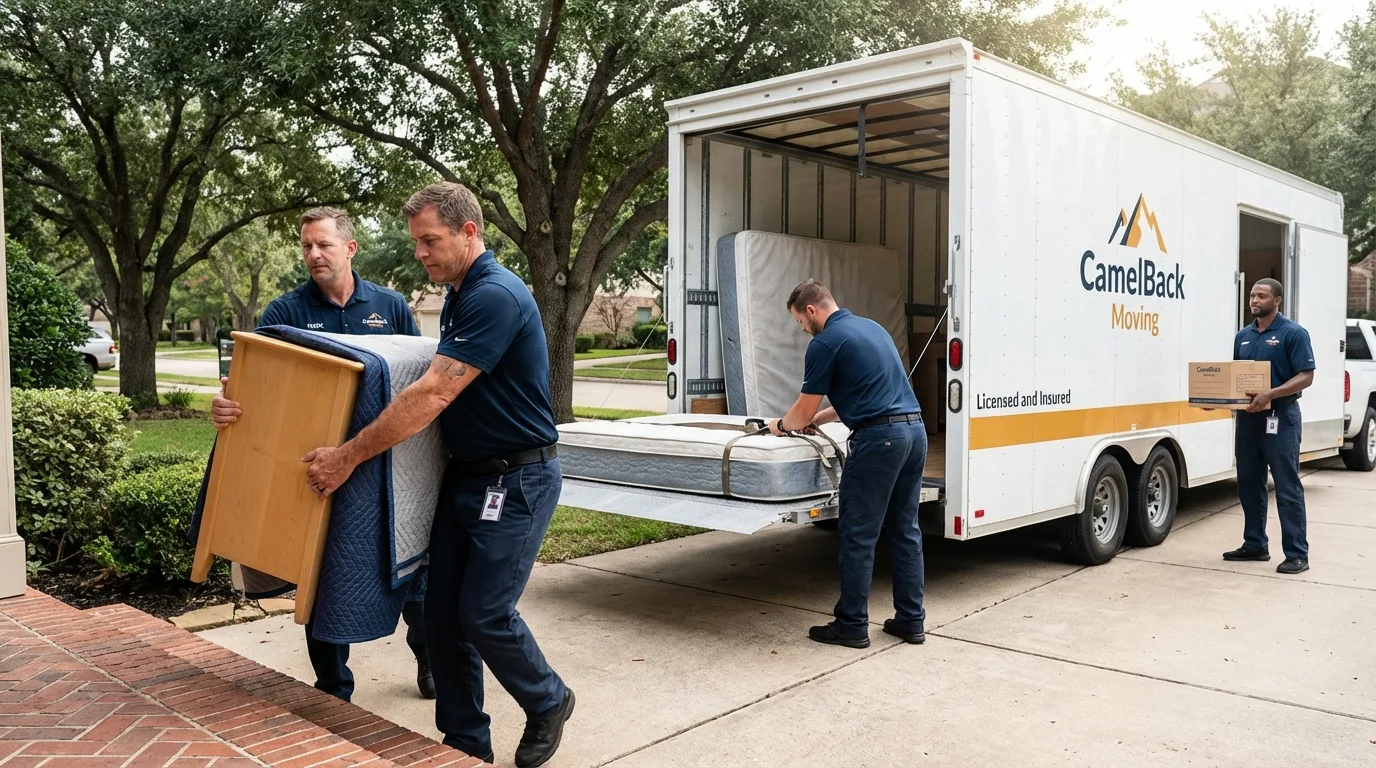 Crew loading residential truck for cross-state move from Conway, PA
