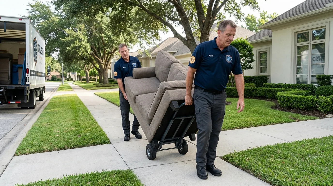 Local residential moving crew loading furniture in Conway, PA